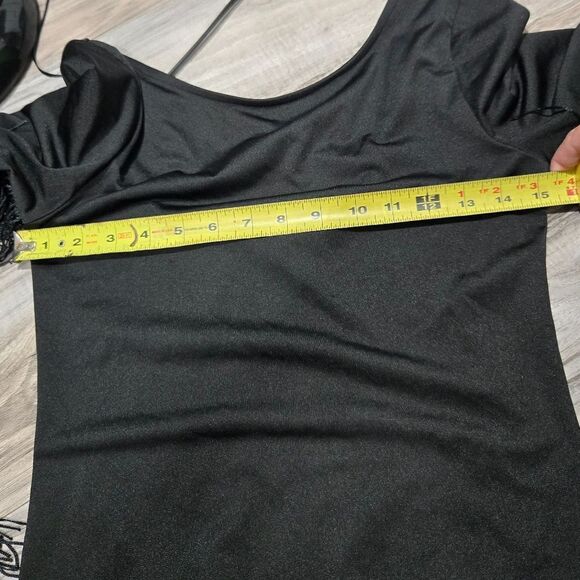 H&M black bodycon mini dress with fringe long sleeves sz 10 - Picture 8 of 9